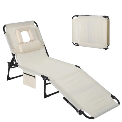 Folding Tanning Chair With Face Hole Portable Face Down Beach Lounge Chair 5-Position Adjustable Outdoor Pool Patio Chaise