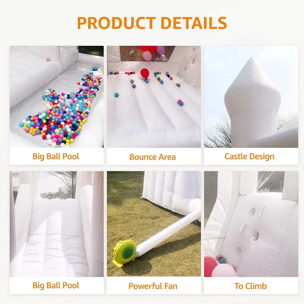 Kids Party Large 15x13ft Inflatable White Bounce House For Soft Play Customization Oxford Bouncy Castle To Door Include Blower