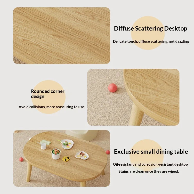 Children Table Kids Study Desk Oval Solid Wood Legs Easy Assembly Small Writing Reading Play Toy Home Side Table Kids Desk