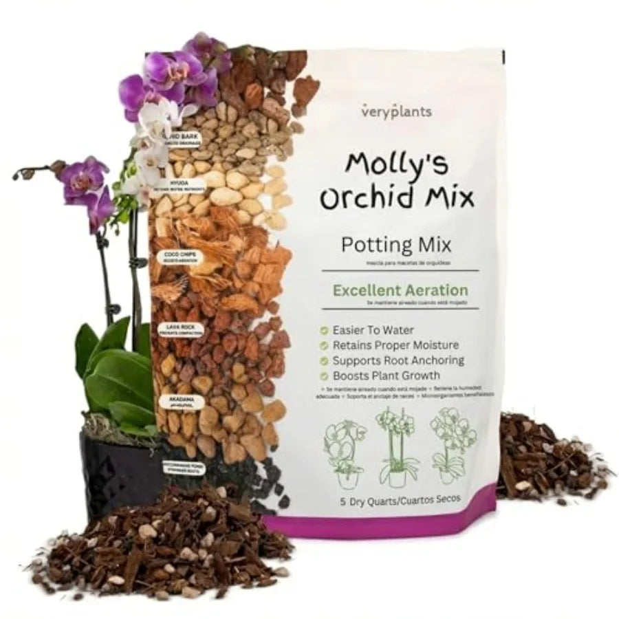 Molly's Orchid Potting Mix - Premium Gritty Soilless Orchid Mix - Chunky High Drainage vs Standard Potting Soil for Indoor Plan