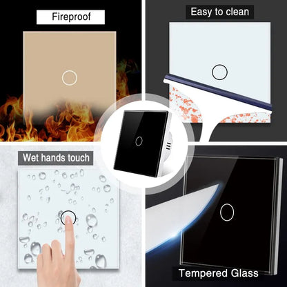 EU Touch Switch AC100 240V Tempered Black White Crystal Glass Panel Power Wall Light Sensor Switches