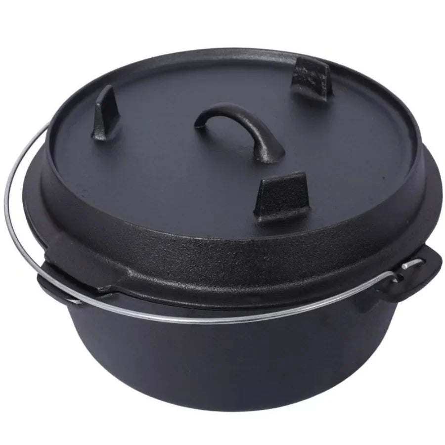 Outdoor Camping Deep Pot for Cooking BBQ Baking Stainless Steel Black Durable Heavy-Duty with Lid Heat-Resistant and Easy to Cl