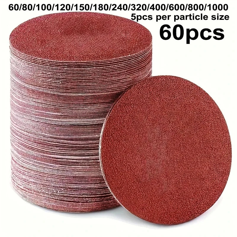 15/60Pcs Sheet 5 Inch Premium Sandpaper Set - 60 to 1000 Grain Size for High Efficiency Polishing of Metals, Wood and Non-Metals