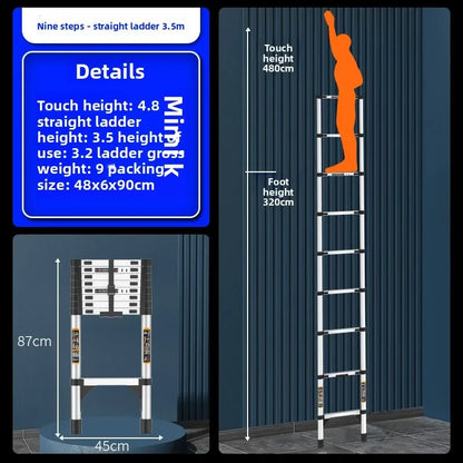 Stainless steel telescopic ladder thickened straight ladder folding herringbone ladder portable household ladder