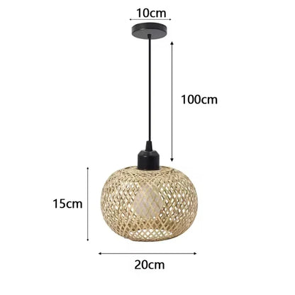 Retro Bamboo Pendant Lamp Woven Chandelier Hanging Lamp Handmade Rattan Pendant Light Fixture Restaurant Dining Room Indoor Ligh