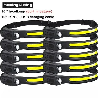 1-10PCS LED Sensor Headlamp Built-in Battery USB Rechargeable Head Flashlight Headlight Head Torch Camping Fishing Search Light