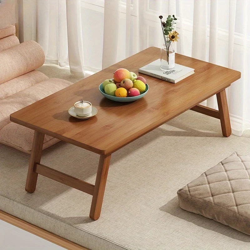 Versatile Foldable Coffee Table - Brown, Bamboo Top, Contemporary Style for Bay Window, Balcony, or Study Area