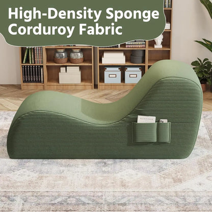 Corduroy Yoga Sofa - All Sponge Filled Stretching Lounge Chair with Side Pocket for Home Fitness & Relaxation