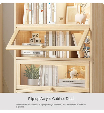 Solid wood bookcase with door transparent dustproof cabinet multi-layer floor-standing bookshelf home simple storage rack