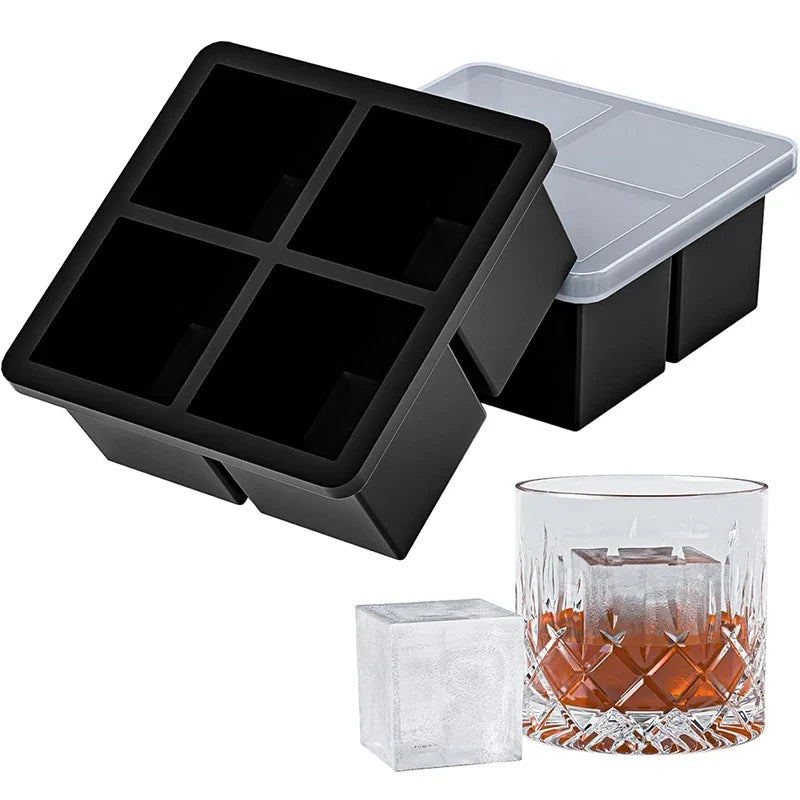Large Ice Cube Tray Silicone Ice Cubes Mold Easy Release Whiskey Ice Tray With Lid Stackable Square Ice Mold For Cocktails Juice