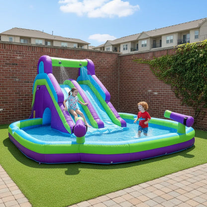Inflatable Double Water Slide   Grade Inflatable Water Slide with  Pool for Adults and Kids Includes Blower Outdoor Water Play