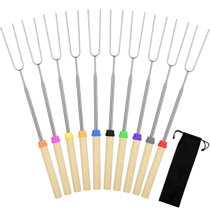 5Pcs Marshmallow Roasting Sticks Extendable 32in Long Metal Barbecue Skewers with Wooden Handle Outdoor Camping Fire Pit Sticks