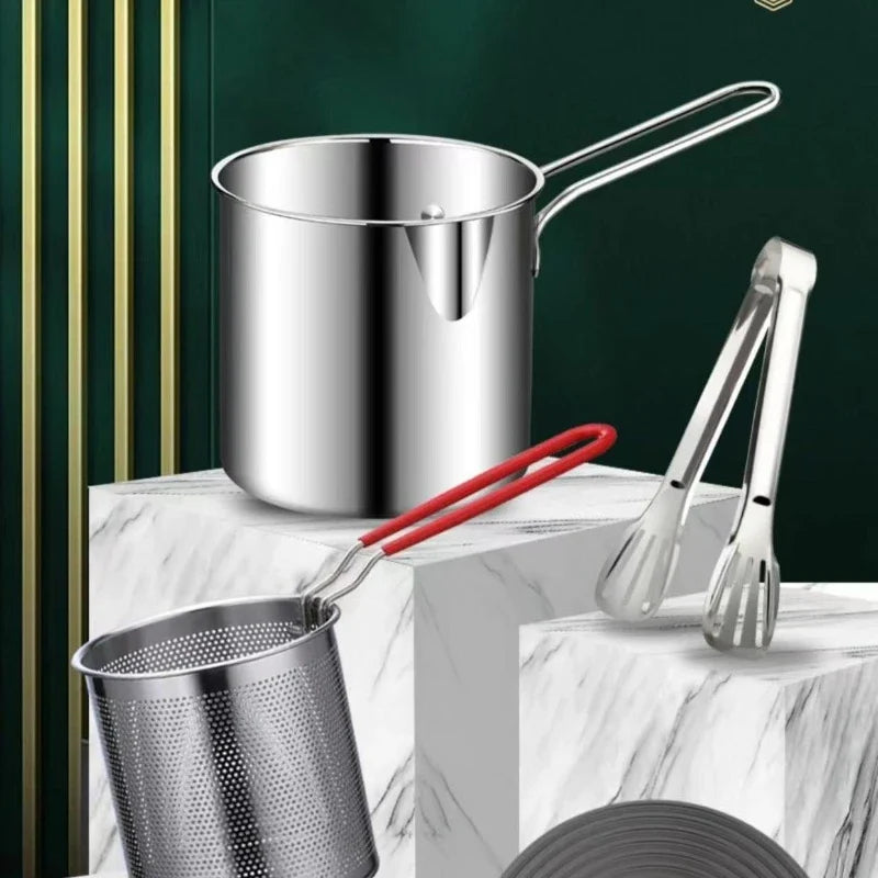 304 Stainless Steel Deep Fryer With Frying Basket Multifunction Small Pot For Kitchen Chicken Fish Cooking Tool