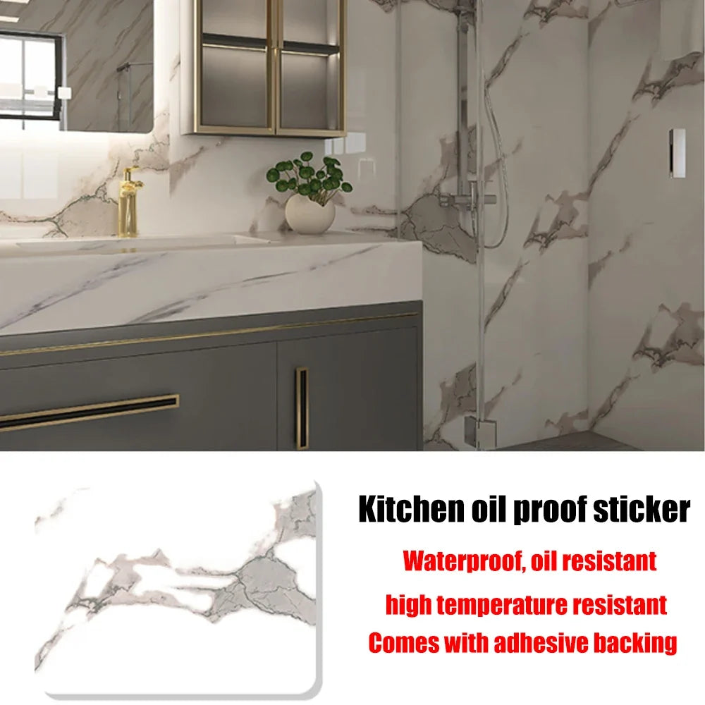 40cm New Marble Kitchen Oil-proof Wall Stickers Self-adhesive Stain-resistant High Temperature Kitchen Wallpaper Home Decorative