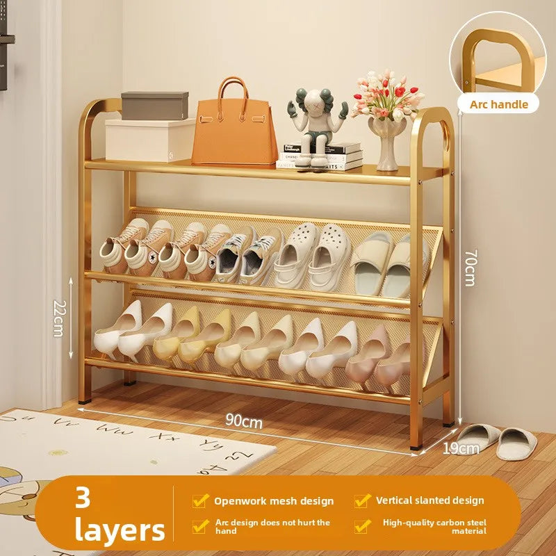 Steel shoe rack household door simple storage space saving metal multi-layer narrow shoe cabinet