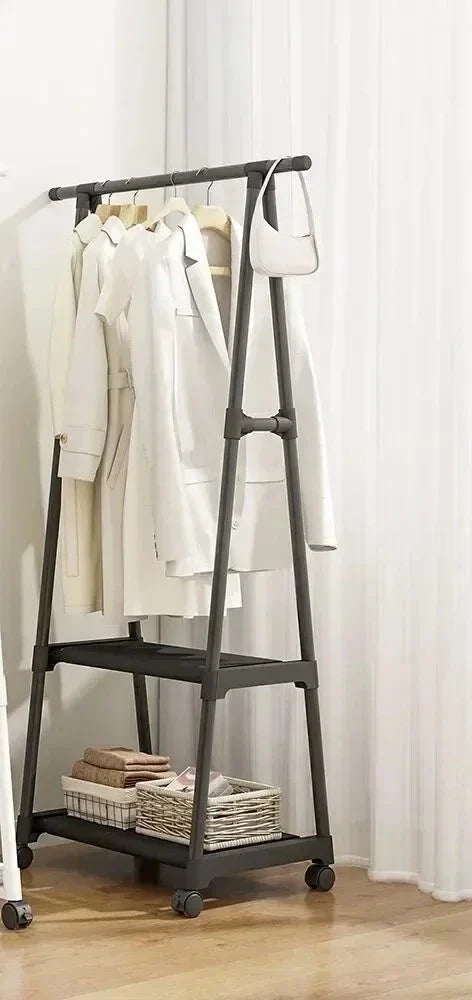 Multifunctional Storage Floor Standing Clothes Rack Simple Mobile Drying Rack Dormitory Space-saving Household Garment Organizer