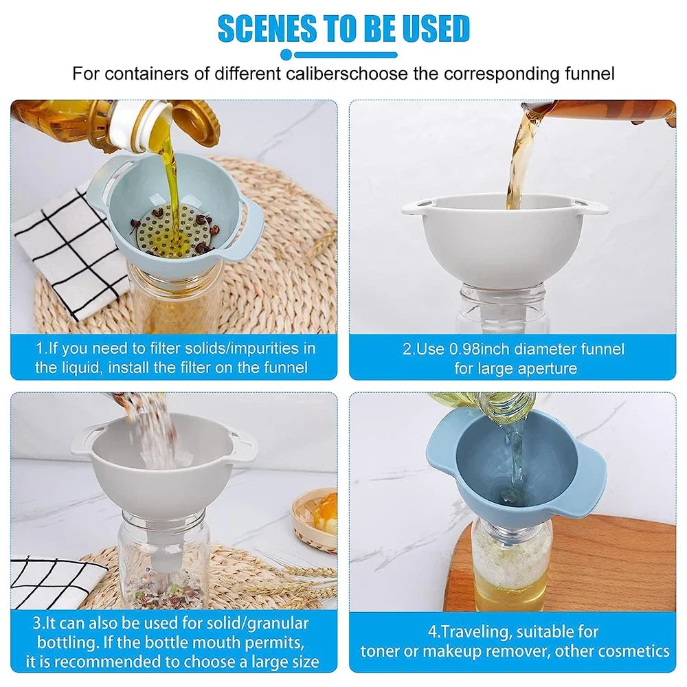 4 in 1 Kitchen Funnels for Filling Bottles Kitchen Funnels with Detachable Strainer Filter BPA-Free Food Grade Oil Funnel