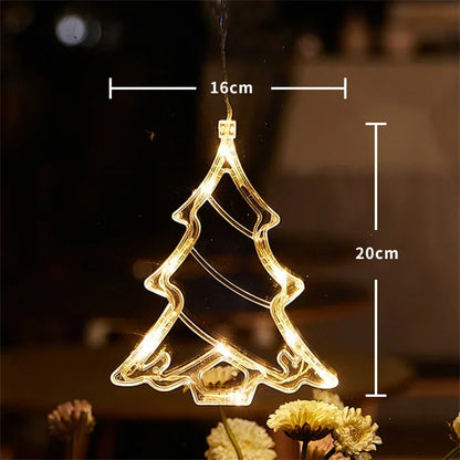 Christmas LED Snowflake Light Santa Hanging Sucker Lamp Window Ornaments Decoration for Home Xmas New Year Decor String Lights