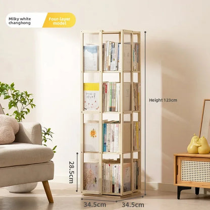 All solid wood rotating bookshelf 360-degree bookcase multi-layer storage home living room removable children's floor rack
