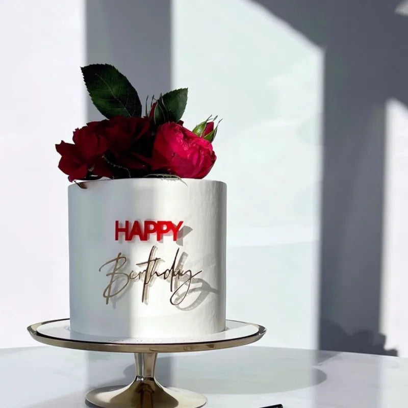 New side acrylic Happy Birthday Cake Topper Red gold combo Kids Party Cupcake Toppers For Baby Shower Gift Dessert Decoration