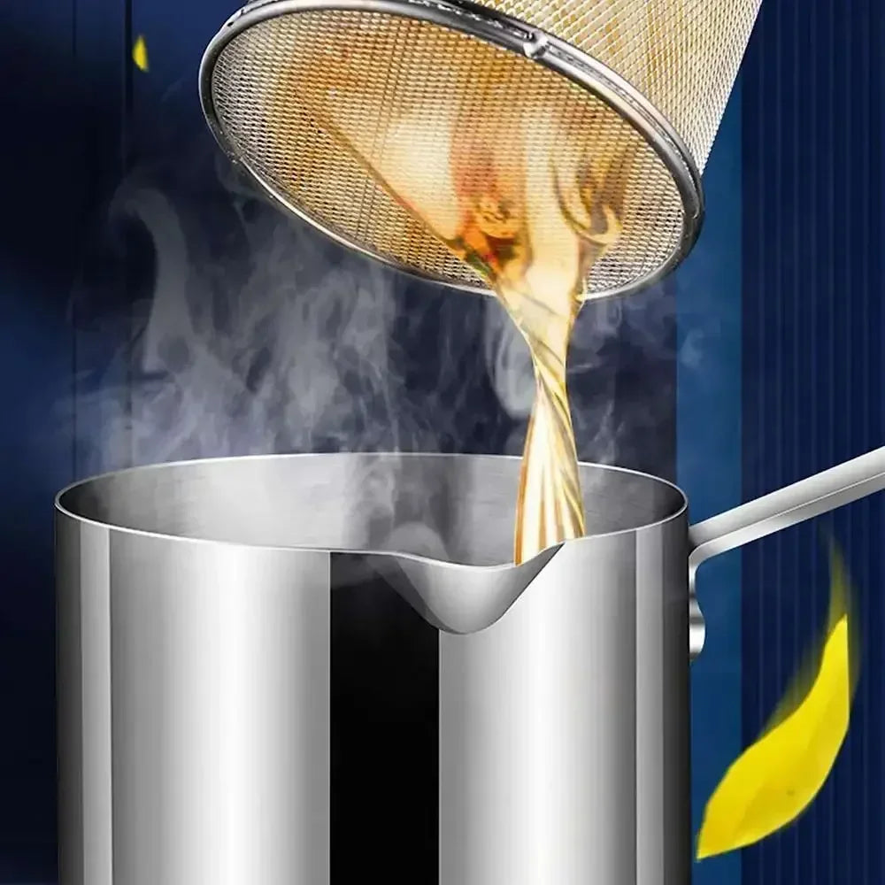 Stainless Steel Deep Fryer with Basket Multi-Purpose for Home Commercial Tempura Chicken Frying Anti-Slip Base Cool Handle