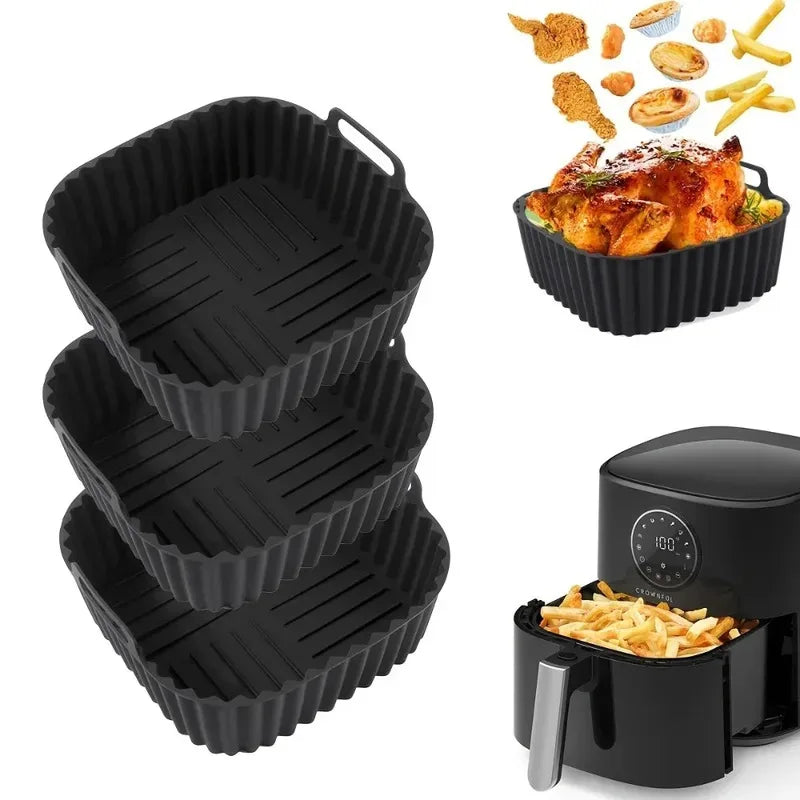 Reusable Air Fryer Silicone Liners Square Non Stick Basket Mat for 4-7QT Air Fryer Oven Microwave Baking Airfryer Accessories