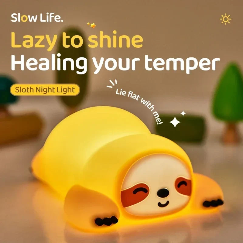 Silicone Soft Sloth Night Light USB Rechargeable Touch Control Dimmable Bedside Lamp for Nursery Kids Babies Gift Decor