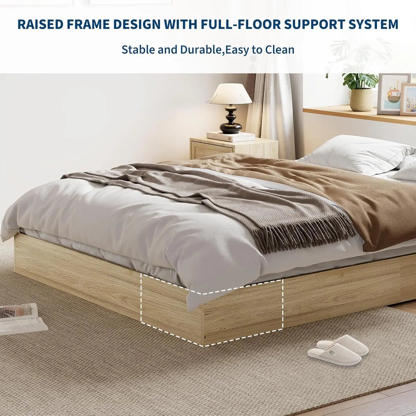 Twin Size Modern Sturdy Wood Platform Bed Frame Strong Wooden Slats, Space-Saving No Box Spring Needed, Easy Assembly