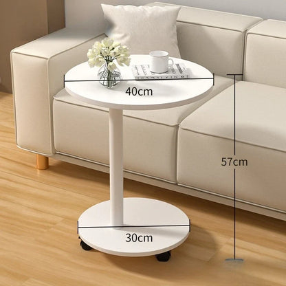 Modern Round Dining Table Portable Foldable Wheeled Side Table Coffee Table Bedside Table Living Room Balcony Sofa End Table