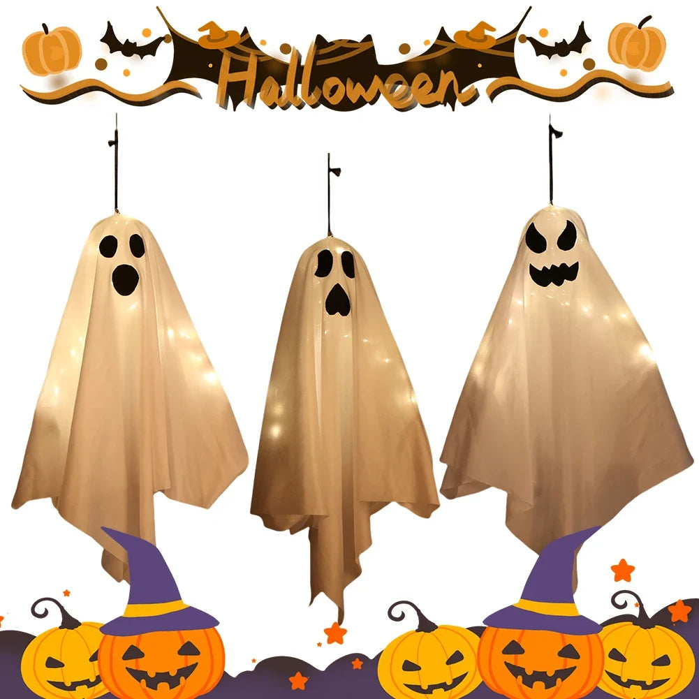 1/3PCS Spooky Ghost Halloween Decoration Waterproof Halloween LED Fabric Hanging Ghost Light for Lawn Garden Home Party Decor
