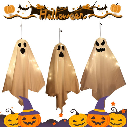 1/3PCS Spooky Ghost Halloween Decoration Waterproof Halloween LED Fabric Hanging Ghost Light for Lawn Garden Home Party Decor