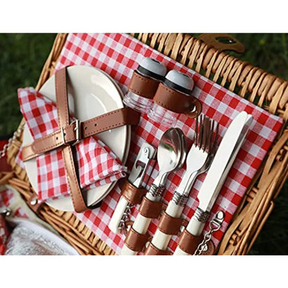 Wicker Picnic Basket for 2 Person Willow Hamper Basket Sets with Insulated Compartment Handmade 2 Person Picnic Basket Classica