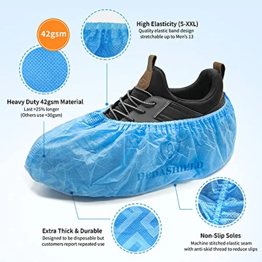 Premium XL Booties -Thick Extra Large Disposable Boot and Shoe Covers Non Slip Water Resistant Feet Protectors Construction Dur