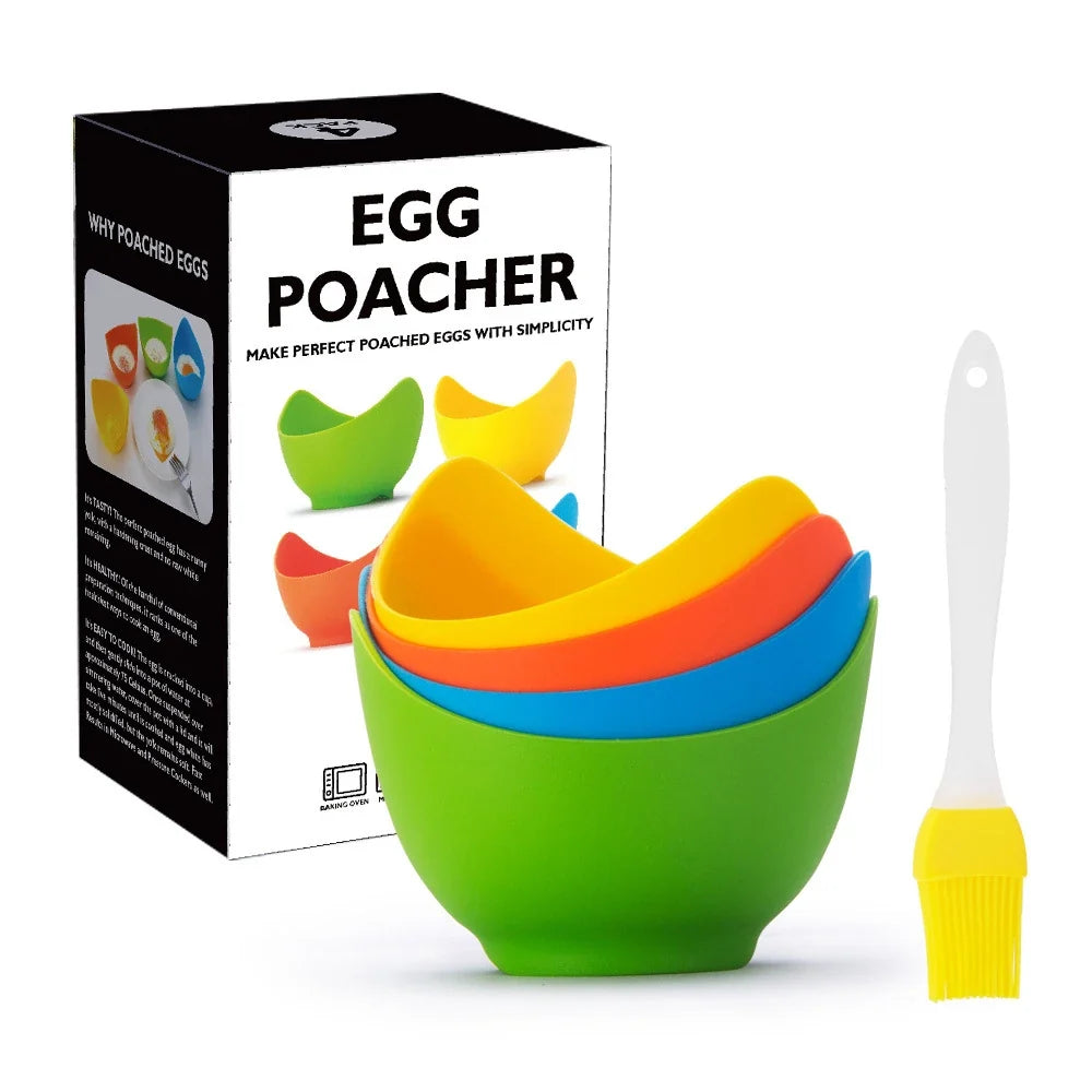 4Pc Silicone Egg Poacher Cups with Ring Standers Nonstick Egg Poaching Cups for Air Fryer Baking Oven Stovetop Egg Cooking YY103
