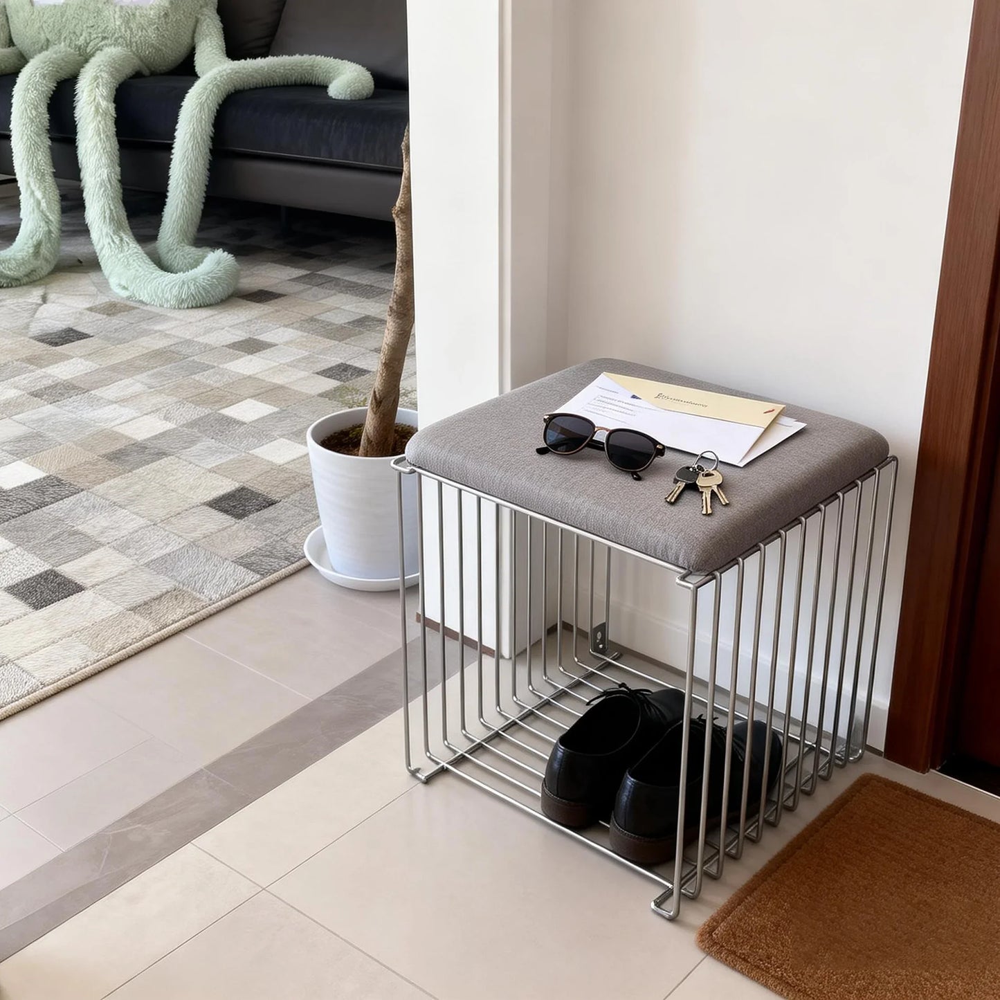 Side Table with Metal Frame, Modern Minimalist End Table, Space-Saving Bedside Table, Nightstand Suitable for Bedroom