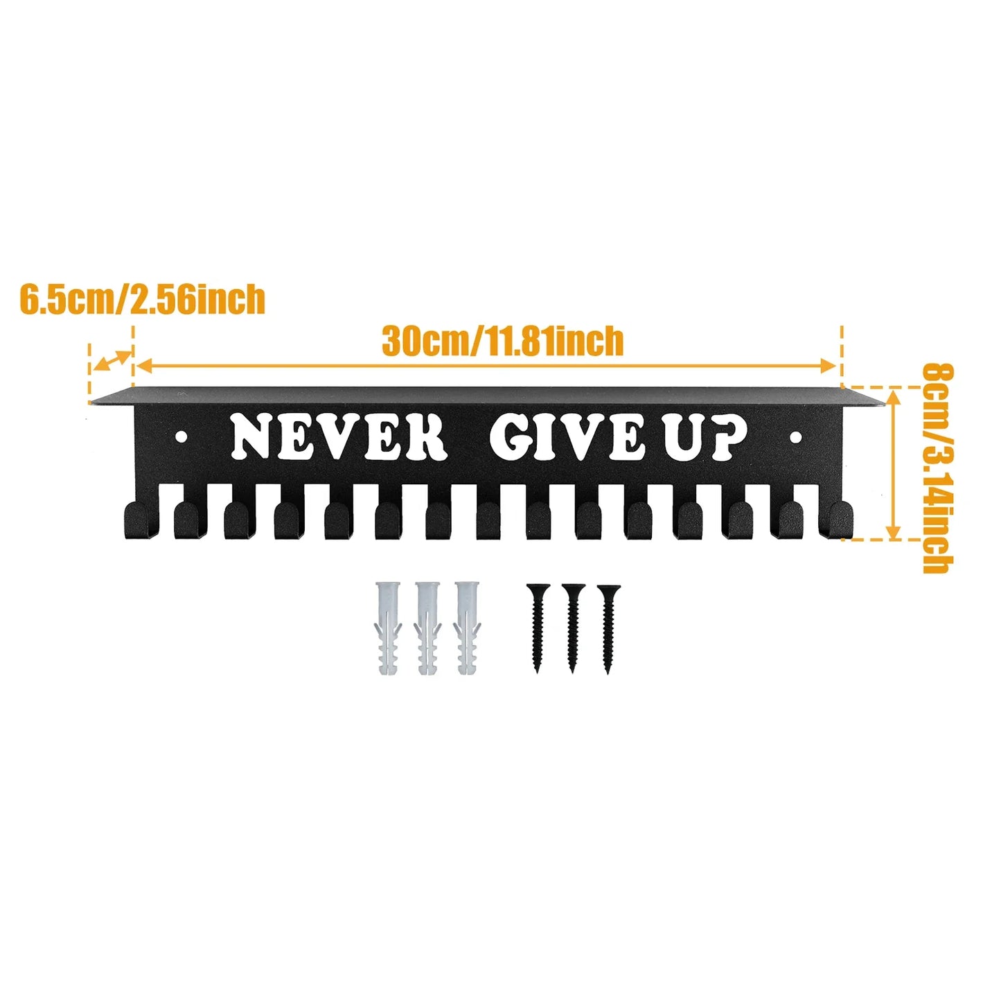 Medal Hanger Display Rack Wall Mount Metal Trophy Rack Ribbons Medals Display Hanger with Inspirational Words for Soccer Race