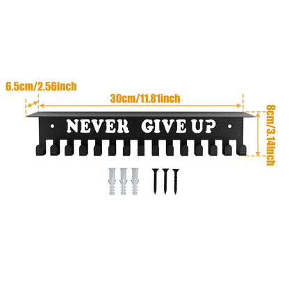 Medal Hanger Display Rack Wall Mount Metal Trophy Rack Ribbons Medals Display Hanger with Inspirational Words for Soccer Race