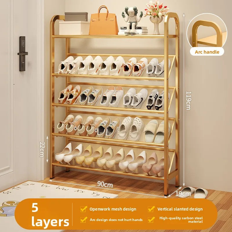 Steel shoe rack household door simple storage space saving metal multi-layer narrow shoe cabinet