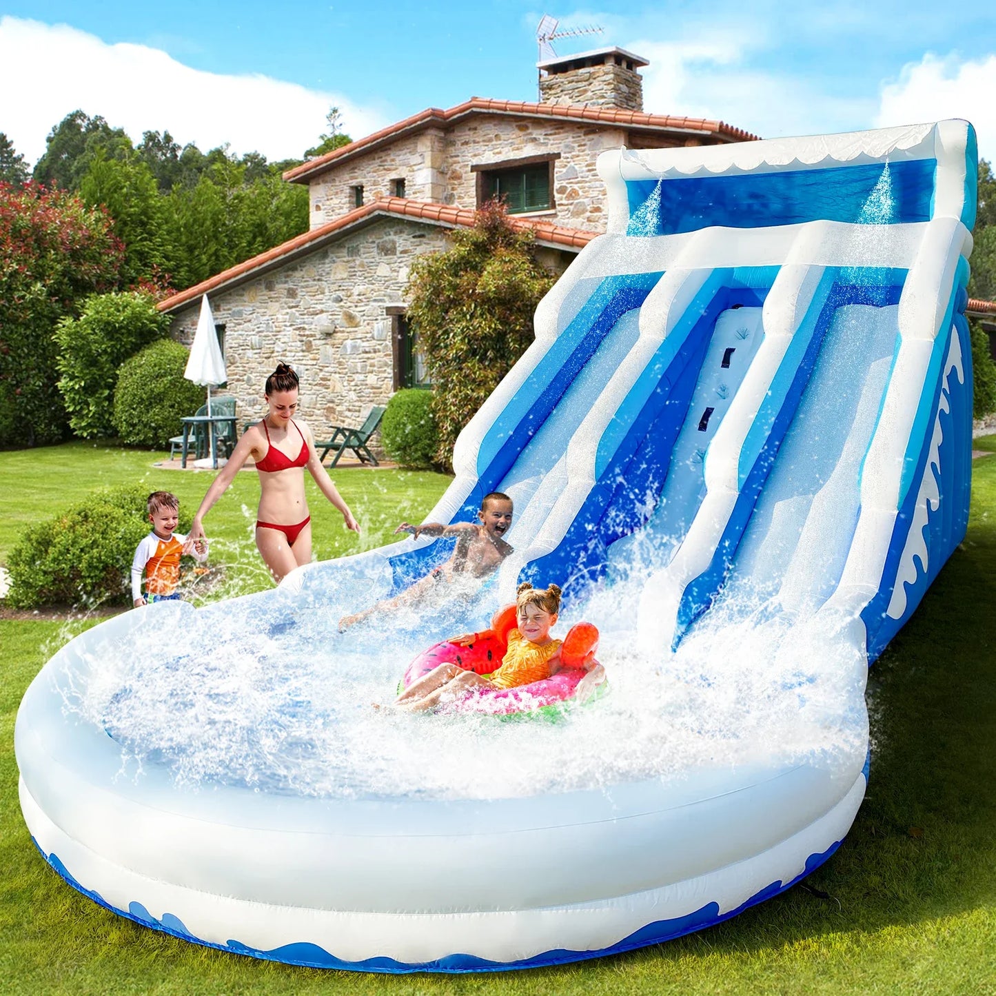 Water Slide for Adults Kids Double  Inflatable Adult Water Slides with Blower, Giant Blow Up Water Slide Backyard