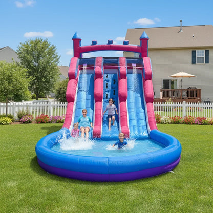 Pink-Purple Dual-Slide Inflatable Water Slide, Large Inflatable Pool , Water Slide Grade Inflatable Water Slide Outdoor Indoor