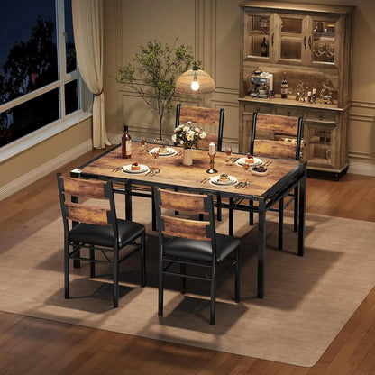 Dining Table Set for 4, Wood Kitchen Table Chairs Set of 4 with Corner Protector, Kitchen Table with 4 Upholstered Chairs