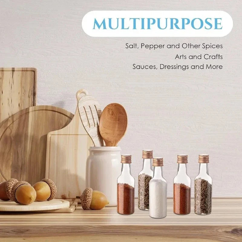 10/30/50/100Pcs Plastic Liquor Bottle Set Mini 1.7 Oz Clear Juice Bottle Cereal Silver/Gold Caps Bottle Party Decorative Bottles