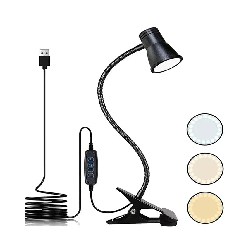 Bedside LED Clip Table Light Eye Protection Night Lamp Student children's Writing Reading Learning Special 3-color Table Lamps