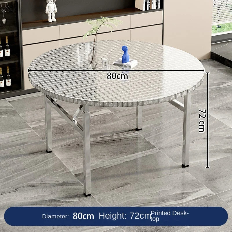 Stainless steel folding round table, suitable for home use, small apartments, large food stalls, and street vendors.