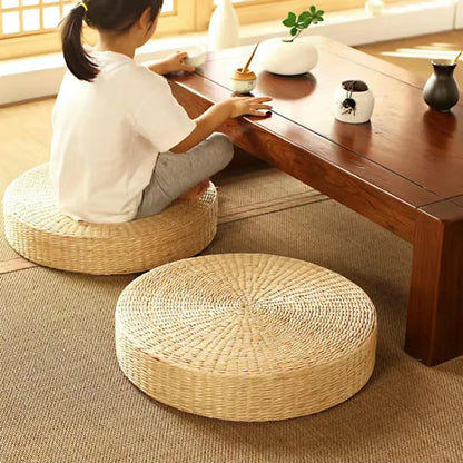 Hot Handmade Woven Natural Straw Round Pouf Tatami Cushion Floor Japanese Style Cushion Home Textile