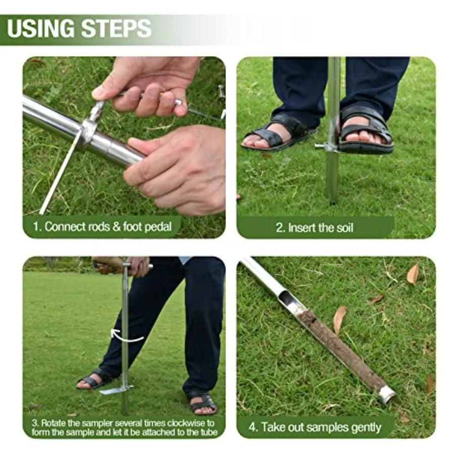 Soil Probe 35 Inch with 2 Bags Straight Soil Sample Probe for Lawn House Plants T-Handle Soil Sampler Probe Rod with Pedal Stai