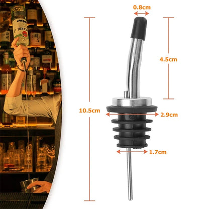 4 Pieces Stainless Steel Classic Bottle Pourers Liquor Pourers with Rubber Dust Caps Olive Oil Spout Speed Pour Spouts YY074