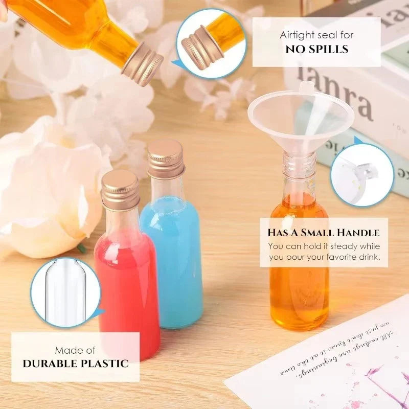 10/30/50/100Pcs Plastic Liquor Bottle Set Mini 1.7 Oz Clear Juice Bottle Cereal Silver/Gold Caps Bottle Party Decorative Bottles