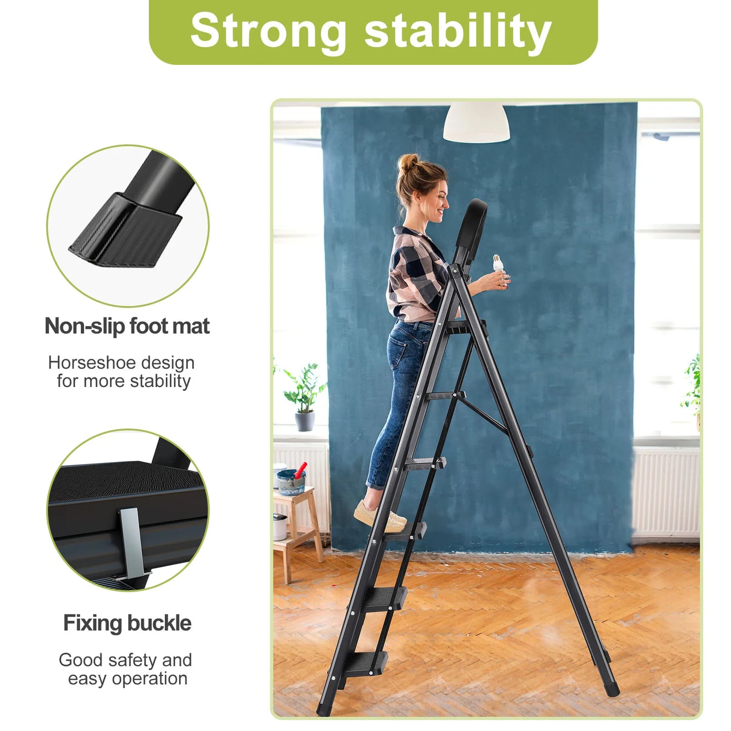 Step Ladder, Folding Step Stool, Heavy-Duty Step Ladder Stool with Handrail Wide Pedal, Anti-Slip Step Ladder with Handgrip, Mul