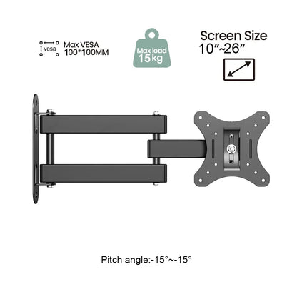Full Motion TV Monitor Wall Mount Bracket Articulating Arms Swivel Tilt Extension Rotation for Most 10-32 Inch Flat Curved TVs